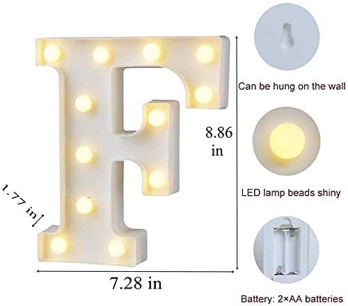 Balloonistics Warm White LED Marquee Letter F Light – 9 Inch Cordless Battery-Operated Standing Alphabet Sign for Birthday, Wedding & Personalised Home Decor thumbnail 4