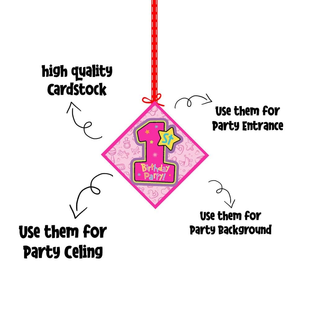 Balloonistics Girl 1st Birthday Theme Hanging Decorations Double-Sided Cardstock Ceiling Hangings with Ribbons Premium Party Decor (Hangings - Pack of 12) thumbnail 6