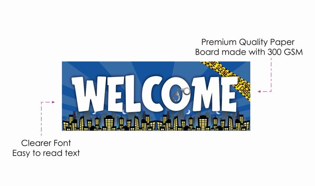 Balloonistics Police Birthday Welcome Board - 2.3 Ft Large Cardstock Law Enforcement Party Sign - Hero Theme Indoor & Outdoor Entrance Decoration, Cop Car & Badge Welcome Display with Ribbons (Welcome Outdoor Board) thumbnail 6