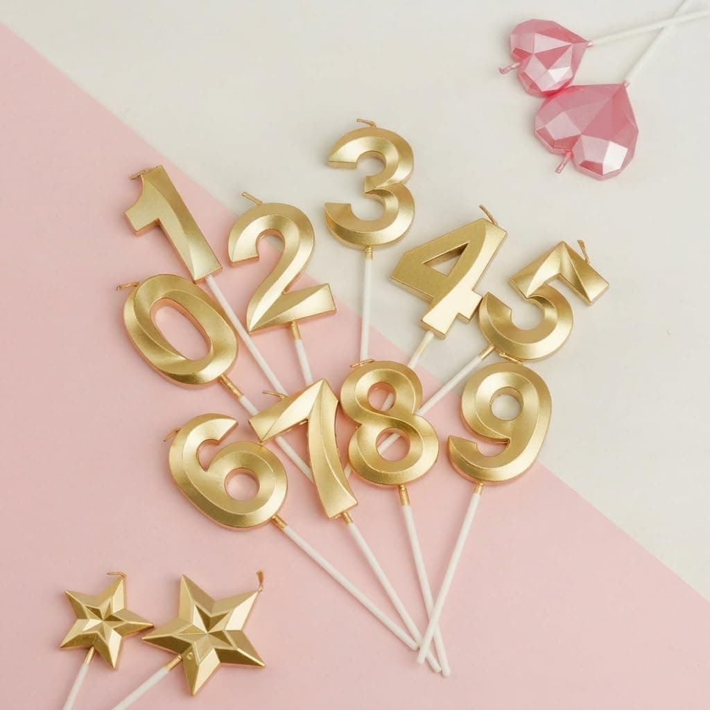 Balloonistics Gold Metallic Number Candles Full Set 0-9 - 10-Piece 3D Golden Cake Toppers for Birthdays, Anniversaries, Milestone Celebrations, Party Decorations, Photo Booth Props thumbnail 2