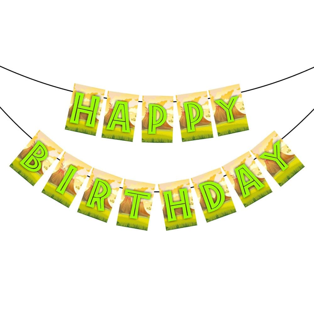 Balloonistics Dinosaur Theme Happy Birthday Hanging Bunting Banner – Party Flag for Kids' Dino Birthday Decorations thumbnail 1