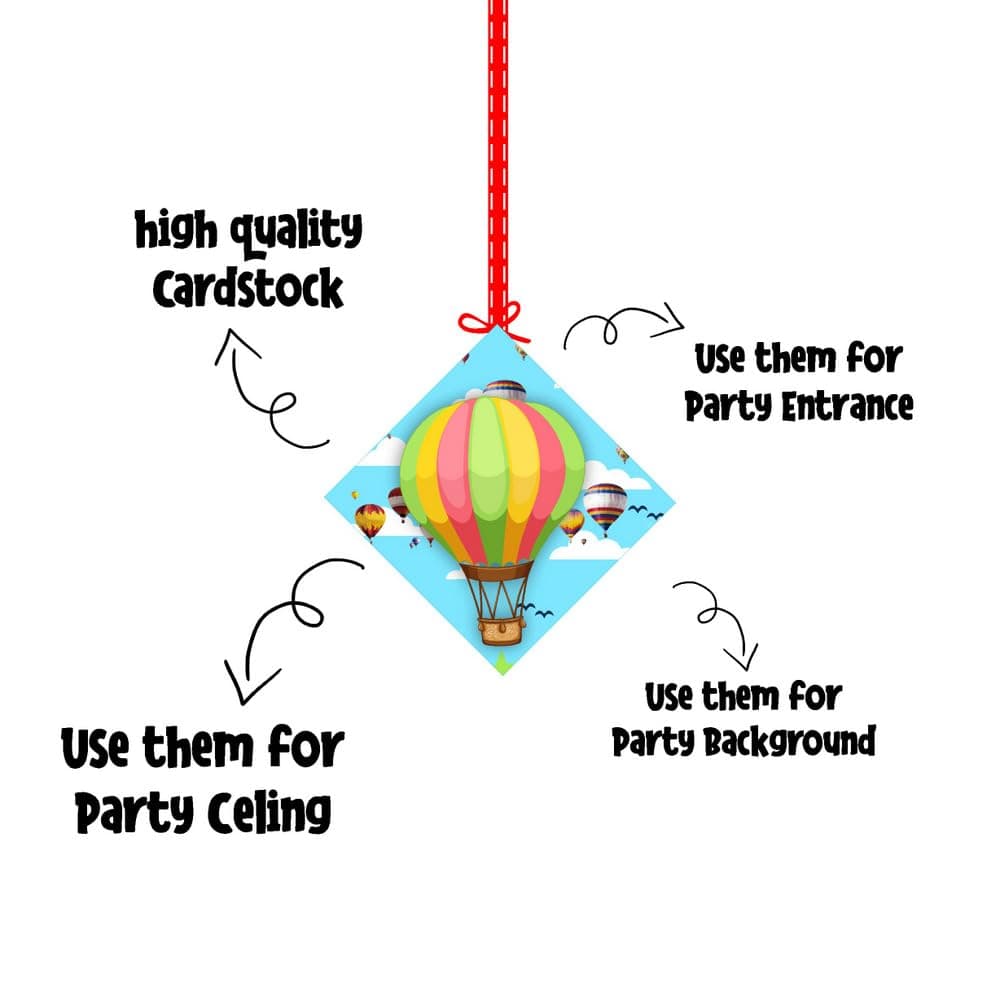 Balloonistics Hot Air Balloon Theme Party Hangings - Pack of 12 Up & Away Ceiling Decorations - Premium Cardstock Double-Sided Pastel Sky & Cloud Cutouts, Whimsical Birthday. (Hangings - Pack of 12) thumbnail 6