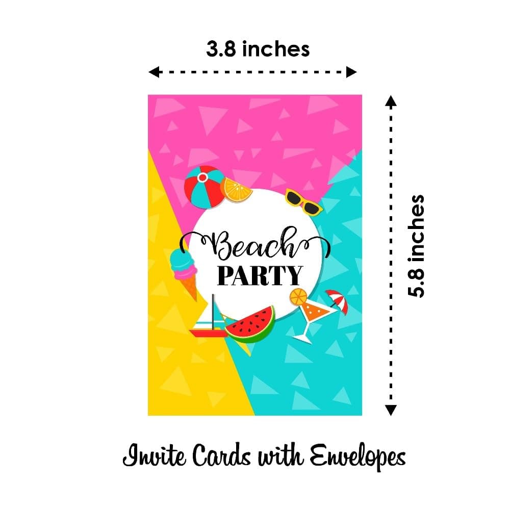 Balloonistics Beach Party Birthday Invitation Cards - Pack of 10 Tropical Summer & Pool Side Invites with Envelopes - Double-Sided Cardstock Fill-in Invitations for Kids & Adults, Sun, Sand & Surf Theme (Invite Cards - Pack of 10) thumbnail 6