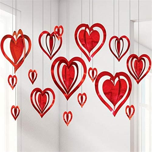 Balloonistics 3D Foil Heart Hanging Decoration – Red Metallic Hanging Foil Hearts for Valentine’s Day, Weddings & Party Décor – Pack of 5 Sets (80 Pieces Total)
