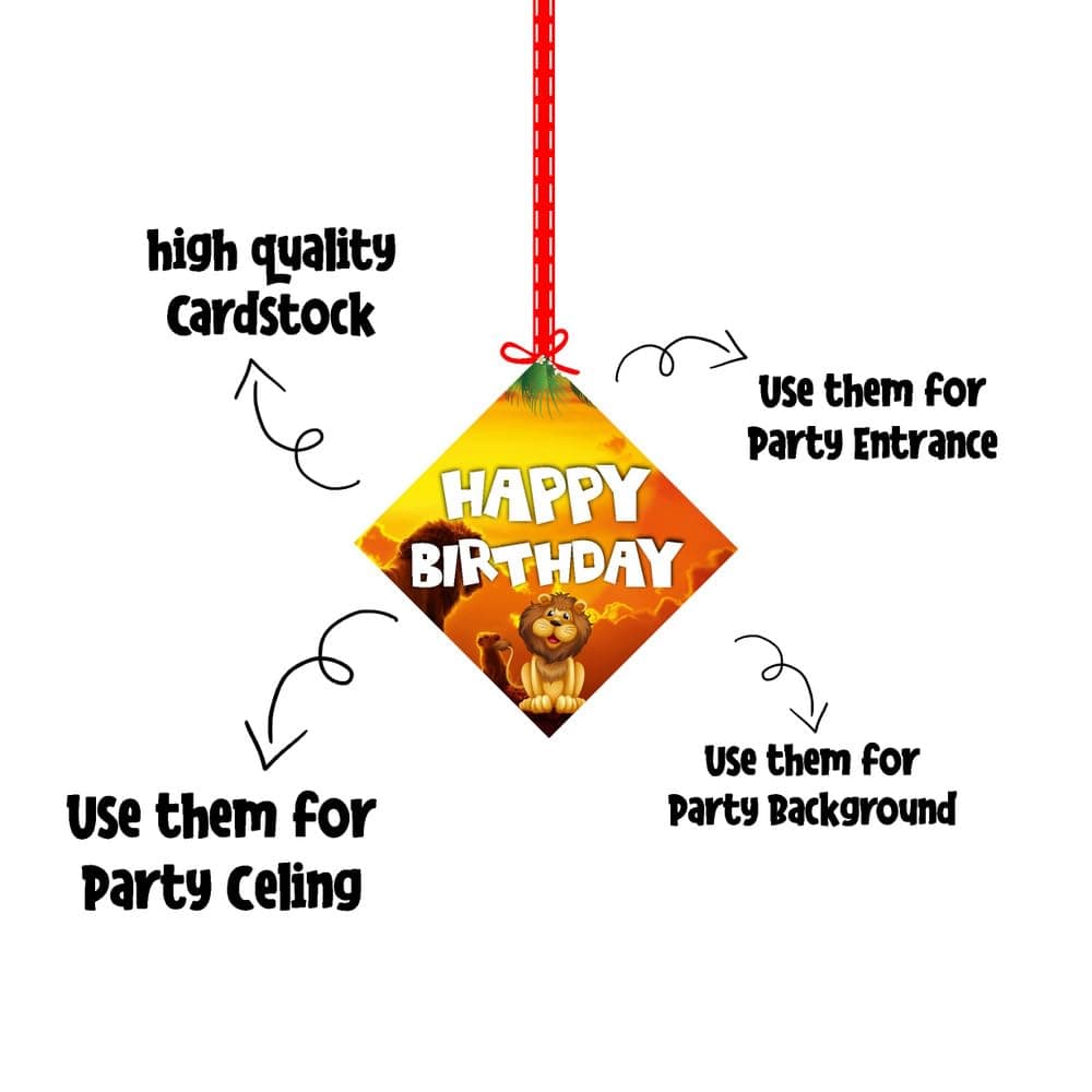 Balloonistics Lion Theme Party Hangings - Pack of 12 Roaring Jungle Safari Ceiling Decorations - Premium Cardstock Lion Cutouts with Hanging Strings, Wild One & Zoo Birthday Decor for Boys & Girls (Hangings - Pack of 12) thumbnail 6