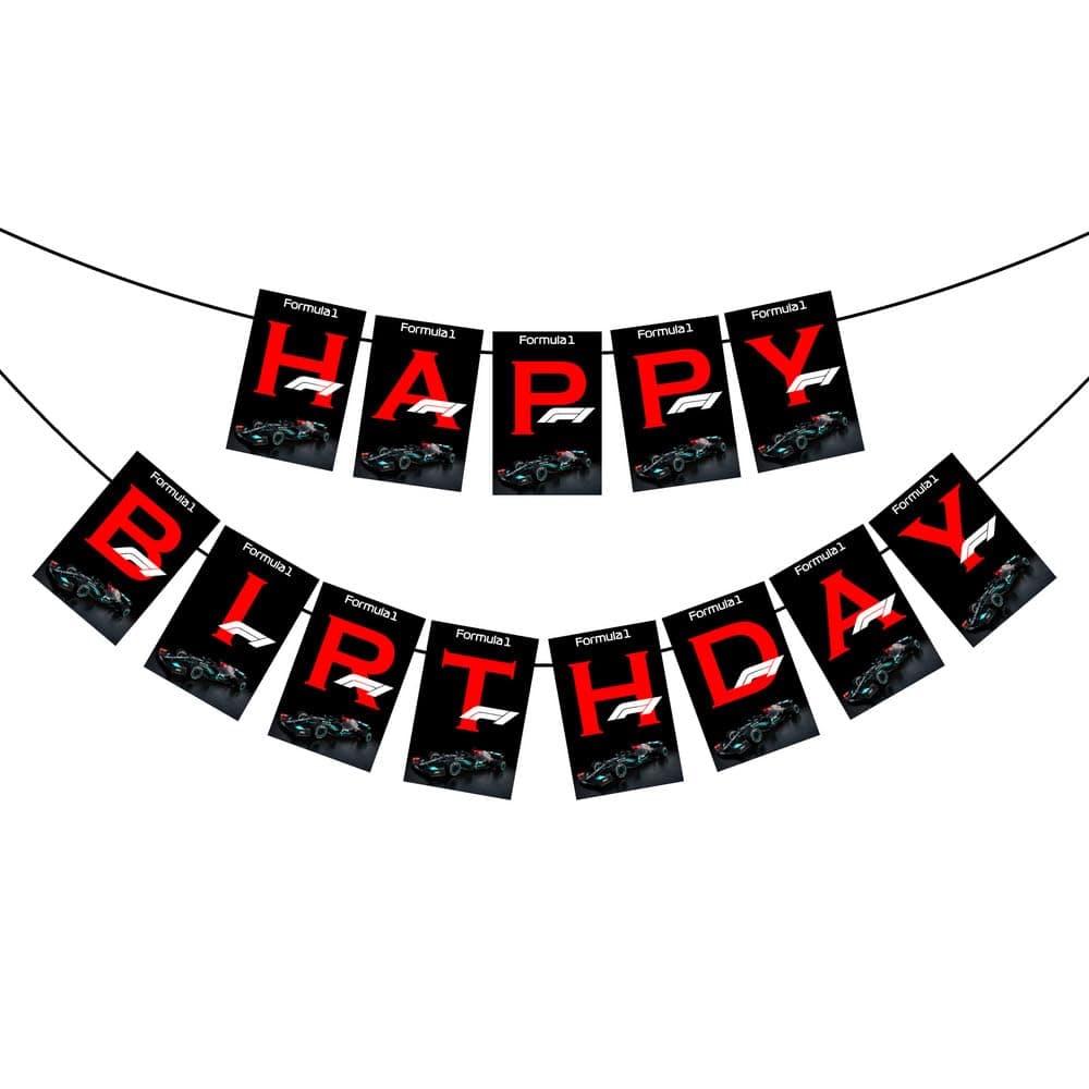 Balloonistics Formula 1 Theme Happy Birthday Banner Racing Theme Party Backdrop, Double-Sided Cardstock with Ribbon Decorations for Kids (Happy Birthday Banner) thumbnail 2