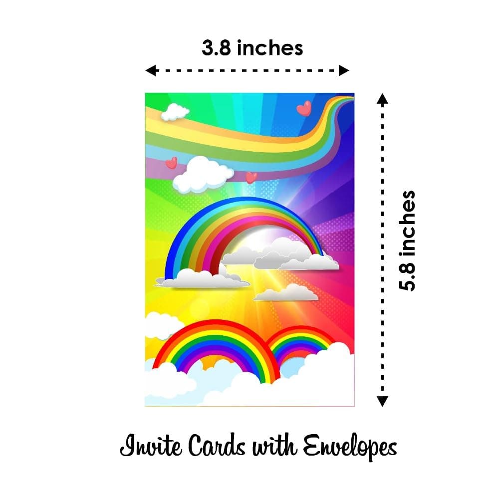 Balloonistics Rainbow Theme Birthday Invitation Cards - Pack of 10 Double-Sided Cardstock Invites - Vibrant Multi-Color Party Invitations for Kids, Toddlers (Invite Cards - Pack of 10) thumbnail 6
