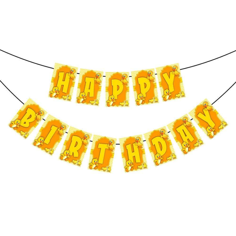 Balloonistics Duck Theme Happy Birthday Banner - "One Lucky Duck" Rubber Ducky Bunting - Premium Cardstock Yellow Ducky & Bubble Birthday Decoration with Ribbons, Whimsical Splish Splash Party Backdrop (Happy Birthday Banner) thumbnail 2
