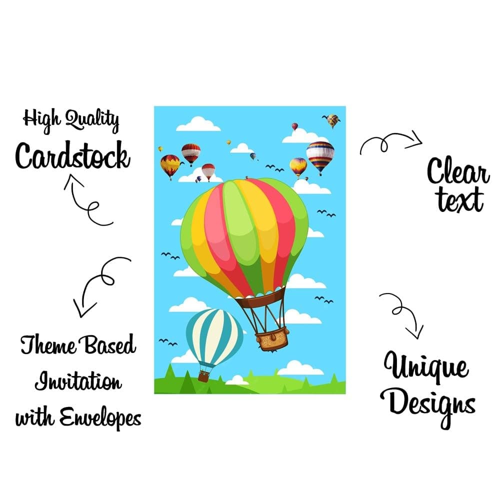 Balloonistics Hot Air Balloon Theme Birthday Invitation Cards - Pack of 10 Up & Away Party Invites - Premium Cardstock "Adventure Awaits" Fill-in Invitations, Whimsical Pastel Sky & Cloud Birthday Supplies (Invite Cards - Pack of 10) thumbnail 5