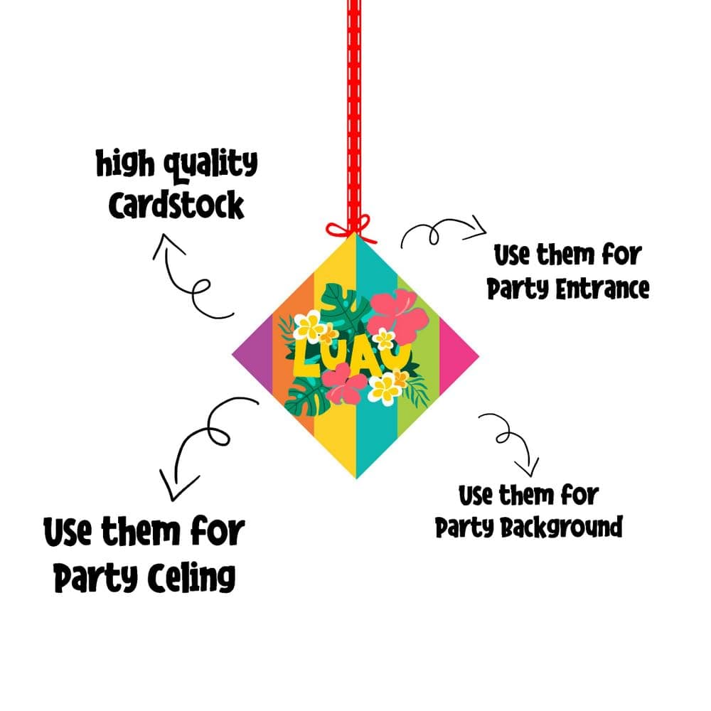 Balloonistics Hawaii Luau Theme Happy Birthday Hanging Decorations (Pack of 12) - Double-Sided Tropical Hibiscus & Pineapple Cutouts - Premium Cardstock Aloha Party Decor with Ribbons Included (Hangings - Pack of 12) thumbnail 6