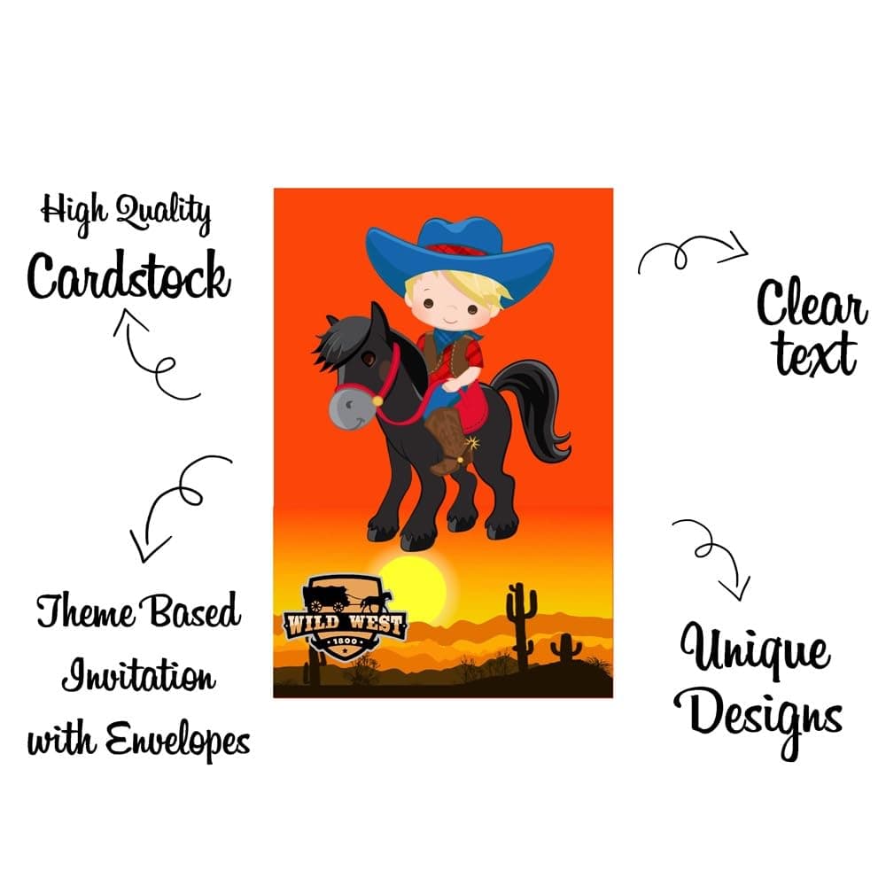Balloonistics Cowboy Theme Happy Birthday Invitations - Pack of 10 Wild West Party Invites with Envelopes - Premium Cardstock Double-Sided "Wanted" Poster Style Stationery, Rustic Sheriff Badge & Boot Birthday Invites (Invite Cards - Pack of 10) thumbnail 5