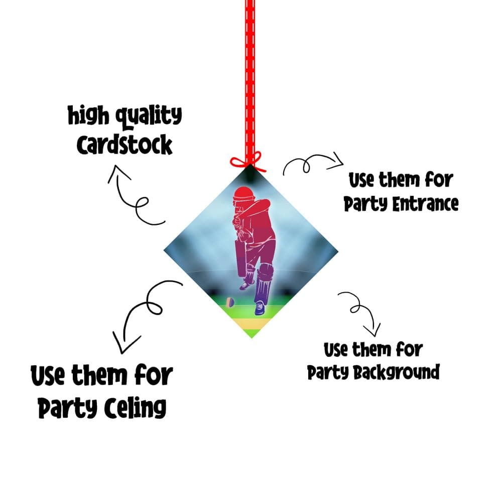 Balloonistics Cricket Theme Hanging Decorations Double-Sided Cardstock Party Hangings with Ribbons Sporty Cricket Party Supplies for Birthday (Hangings - Pack of 12) thumbnail 6