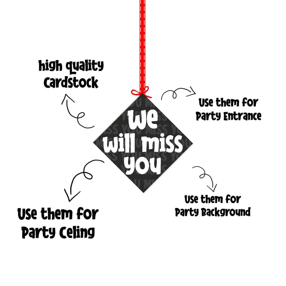 Balloonistics We Will Miss You Hanging Decorations - Pack of 12 Double-Sided Cardstock Cutouts with Satin Ribbons - Elegant Farewell, Retirement & Going Away Party Decor - 2-Sided High-Definition Print(Hangings - Pack of 12) thumbnail 6