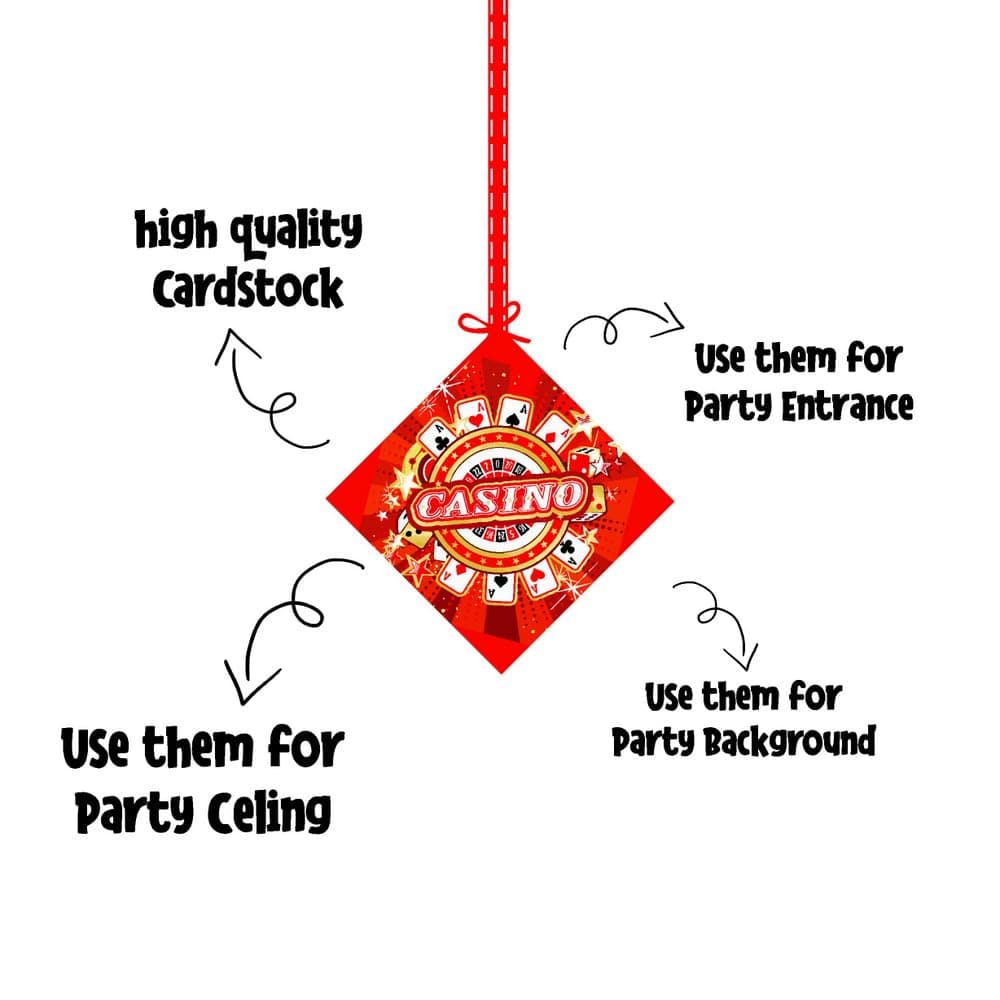 Balloonistics Casino Theme Birthday Hanging Decorations (Pack of 12) - Double-Sided Cardstock Swirls & Cutouts for Las Vegas Style Parties - Poker Night & Casino Royale Ceiling Decor with Ribbons (Hangings - Pack of 12) thumbnail 6