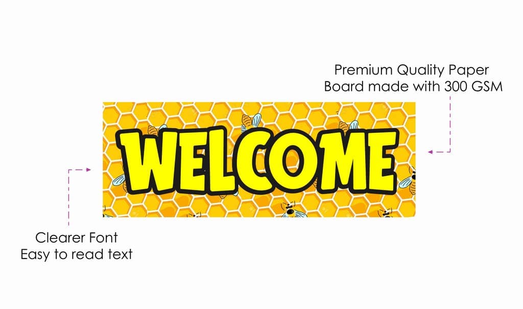 Balloonistics Honey Bee "Welcome" Board 2.3 Feet Large Cardstock Honey Bee Theme Party Decorations Hanging Welcome Sign with Ribbon for Birthday, Indoor & Outdoor (Welcome Outdoor Board) thumbnail 6