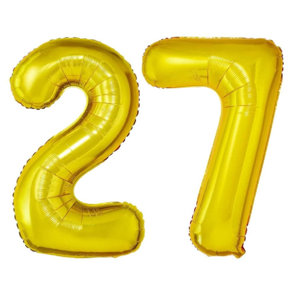 Balloonistics Number 27 Gold Foil Balloon – 17-Inch Metallic Gold “27” Balloon for 27th Birthday & Adult Party Decorations (Gold, Pack of 2) thumbnail 1