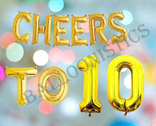Balloonistics Cheers to Ten Foil Balloon Combo – “Cheers to 10” & Number 10 Foil Balloon Set for 10th Birthday & Tenth Anniversary Party Decorations thumbnail 3