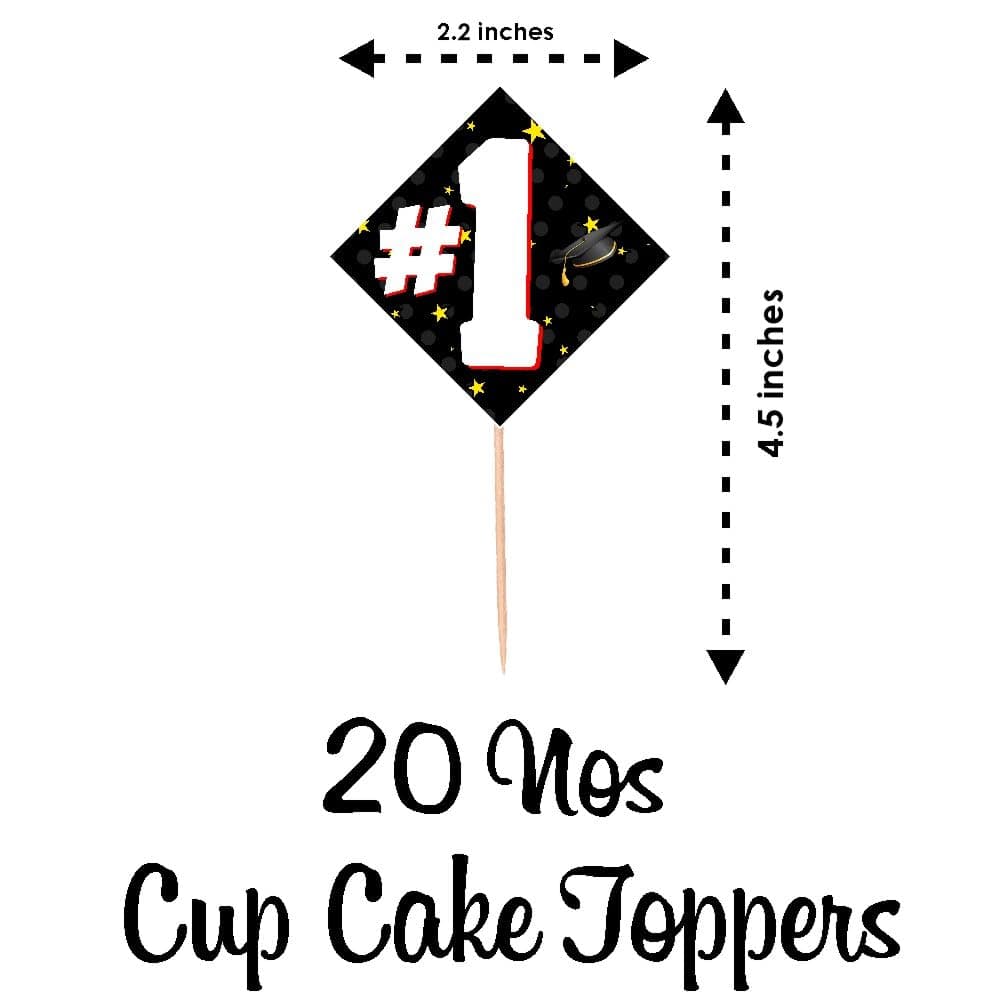 Balloonistics Congrats Graduate Cake Toppers – Pack of 20 Premium Cardstock Cupcake Picks – Elegant Black & Gold Class Graduation Party Decorations thumbnail 4