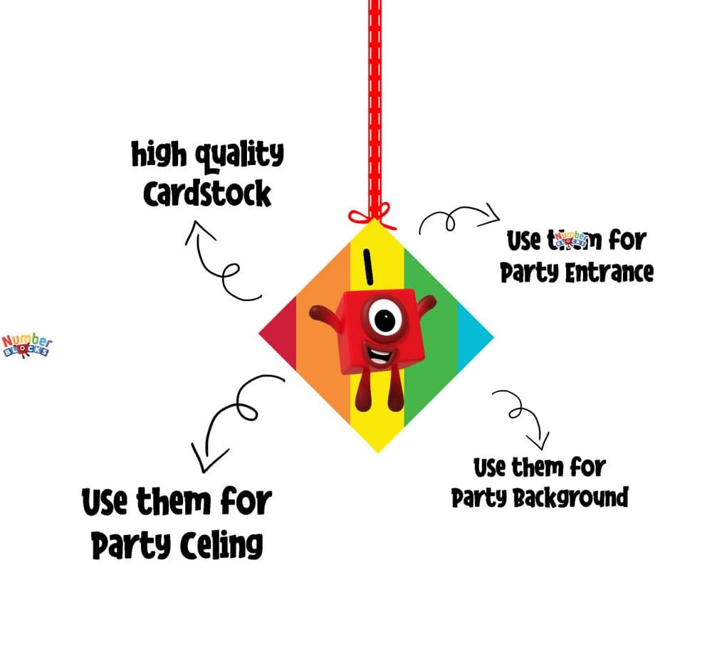 Balloonistics Number Blocks Theme Birthday Hanging Decorations - Pack of 12 Double-Sided Cardstock Cutouts - Math-Powered "Step Squad" Learning Party Decor, Numberland Ceiling Hangings (Hangings - Pack of 12) thumbnail 6