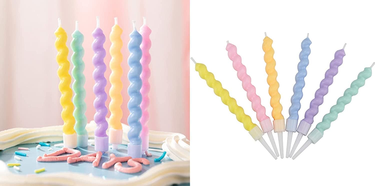 Balloonistics Pastel Twisty Birthday Candles – Metallic Curly Coil Candles with Holders, Pack of 6 for Cakes & Cupcakes thumbnail 3