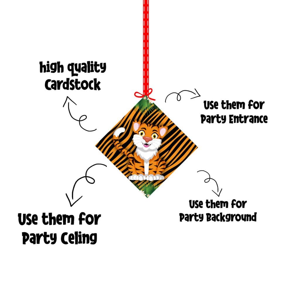 Balloonistics Tiger Theme Happy Birthday Hanging Decorations -Double-Sided Cardstock Cutouts -Jungle Safari & Wild One Party Supplies Includes Ribbons-Orange & Black Tiger Decor ( Hanging Pack of 12) thumbnail 6