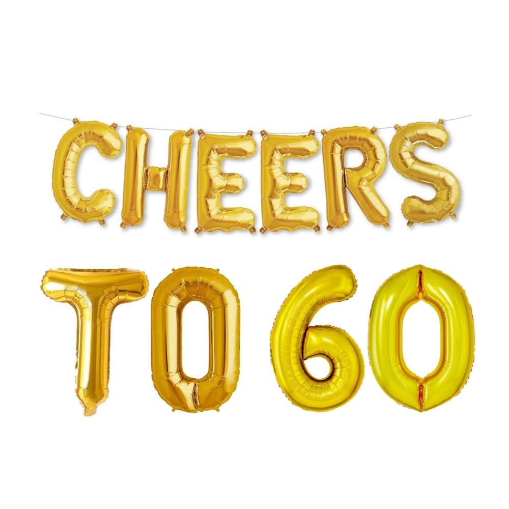 Balloonistics Cheers to Sixty Foil Balloon Combo – “Cheers to 60” & Number 60 Foil Balloon Set for 60th Birthday & Diamond Anniversary Party Decorations thumbnail 1