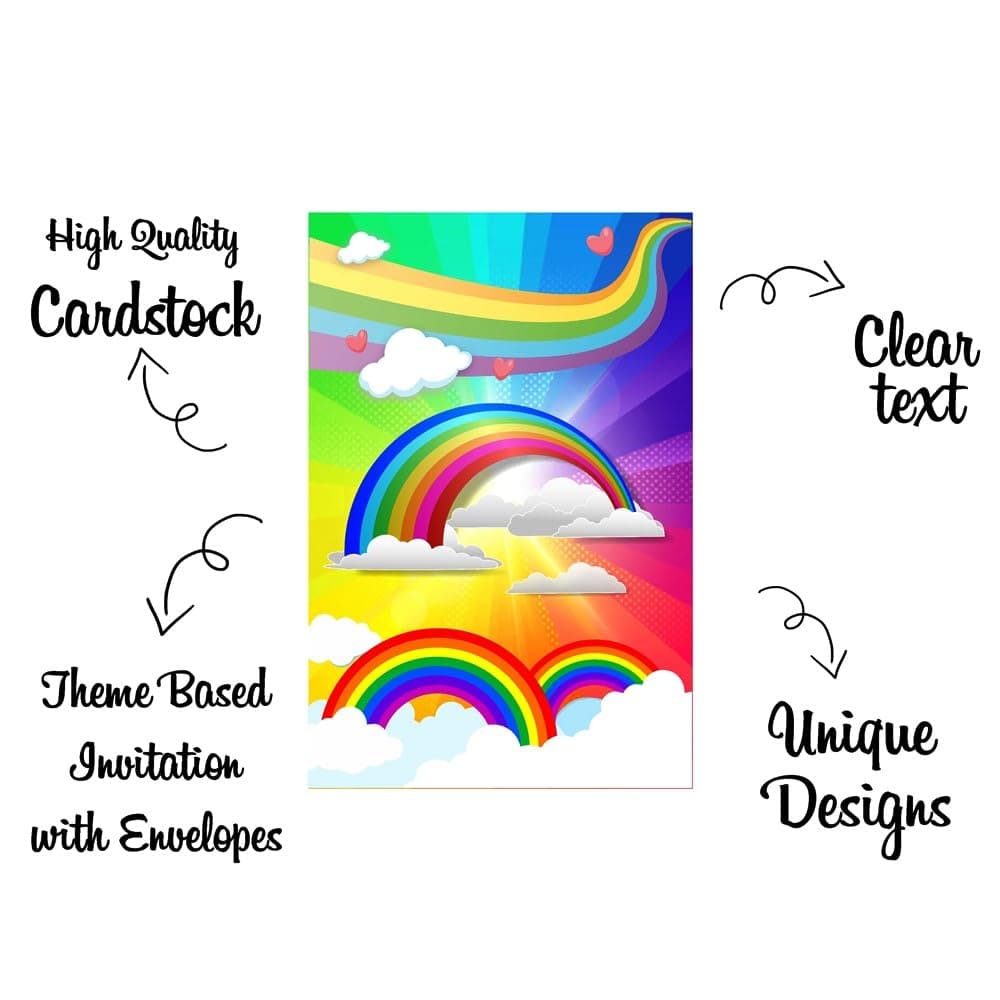 Balloonistics Rainbow Theme Birthday Invitation Cards - Pack of 10 Double-Sided Cardstock Invites - Vibrant Multi-Color Party Invitations for Kids, Toddlers (Invite Cards - Pack of 10) thumbnail 5