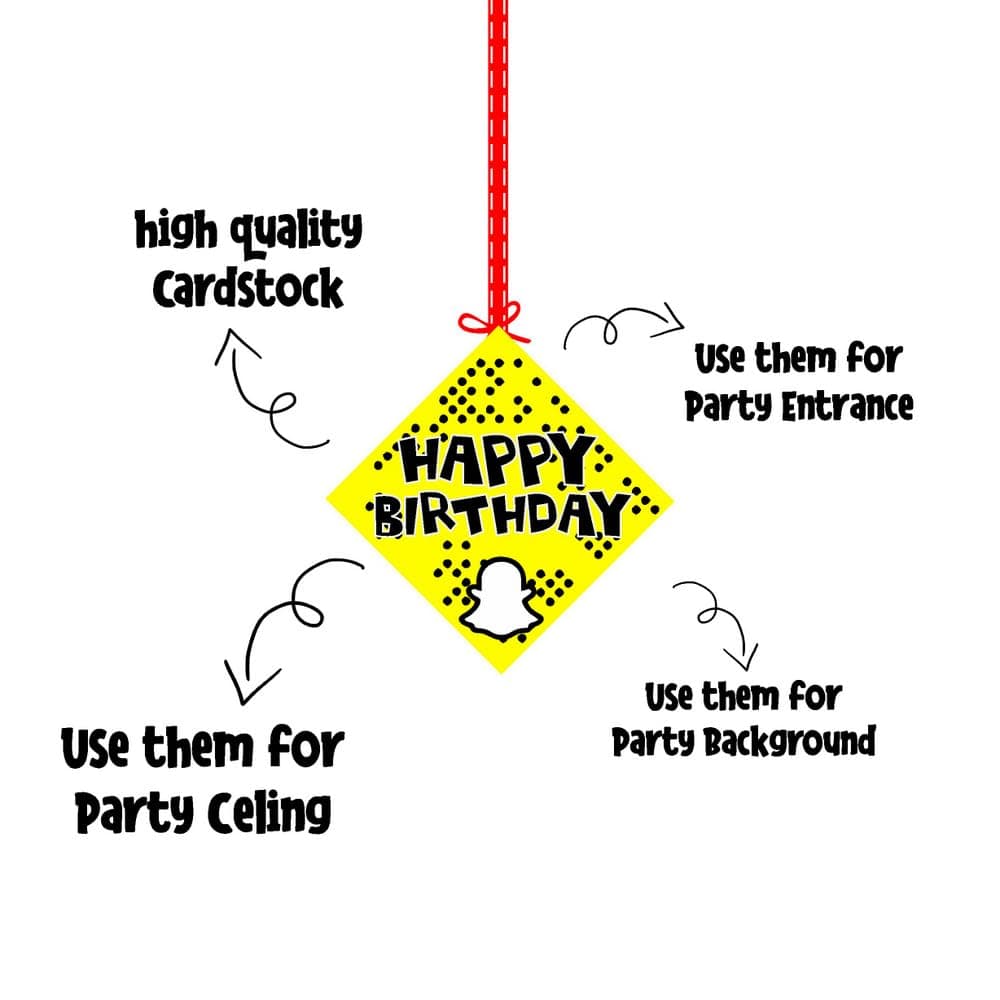 Balloonistics Snapchat Style Hanging Decorations - Pack of 12 Double-Sided Cardstock Social Media Ornaments with Ribbons - Yellow & White "Snap Theme" Party Decor for Teens & Adults thumbnail 6