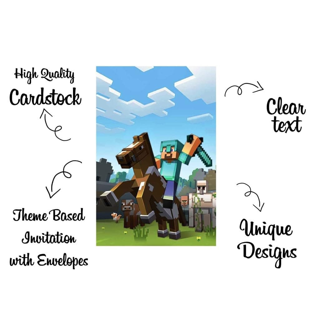 Balloonistics Mines & Craft Theme Birthday Invitation Cards Double-Sided Cardstock Invites for Party Supplies Pixel Style Celebrations (Invite Cards - Pack of 10) thumbnail 5