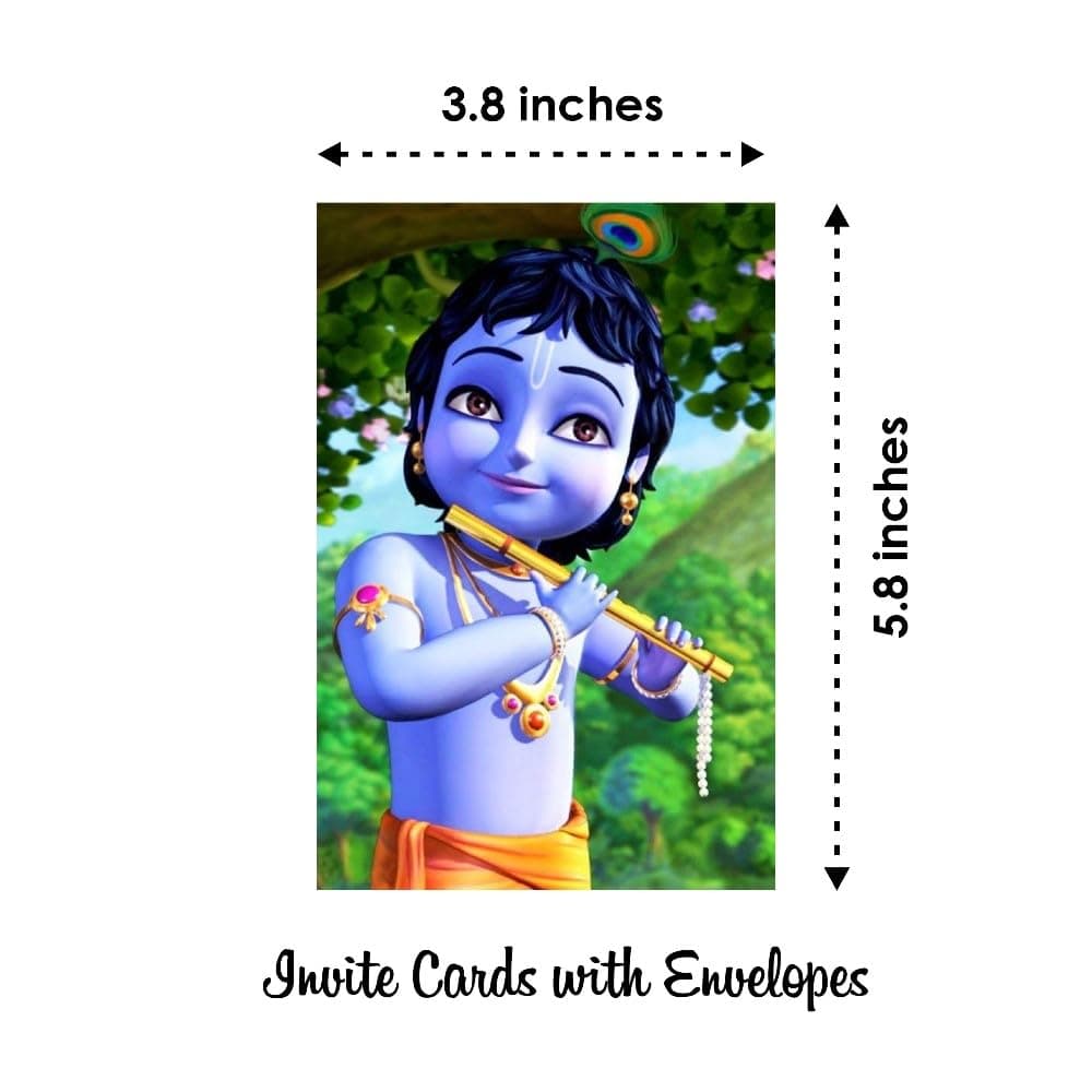 Balloonistics Krishna Theme Birthday Invitation Cards Premium Cardstock Double-Sided Printed Invite for Kids Party Multicolor Invitations (Invite Cards - Pack of 10) thumbnail 6
