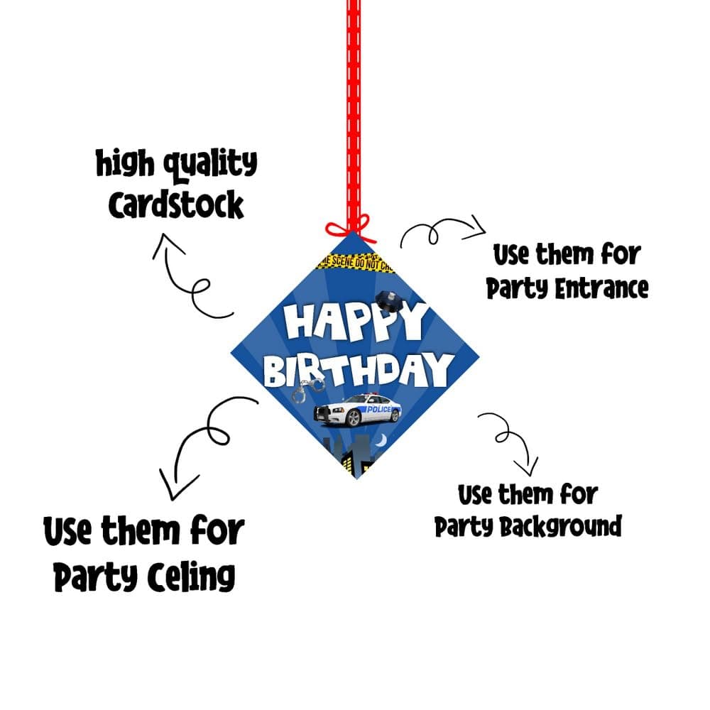 Balloonistics Police Happy Birthday Hanging Swirls - Pack of 12 Double-Sided Cardstock Streamers - Police Officer Birthday Decorations, Cop Car & Badge Ceiling Decor, Law Enforcement Party Hangers with Ribbons(Hangings - Pack of 12) thumbnail 6