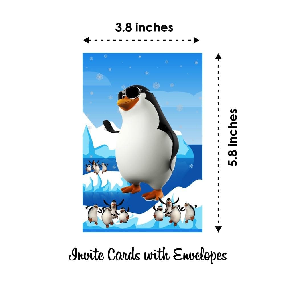 Balloonistics Penguin Happy Birthday Invitations - Pack of 10 Premium Cardstock Invite Cards - Cute Winter Theme 1st Birthday Party Supplies, "Thanks for Sliding By" Arctic Party Invites. (Invite Cards - Pack of 10) thumbnail 6