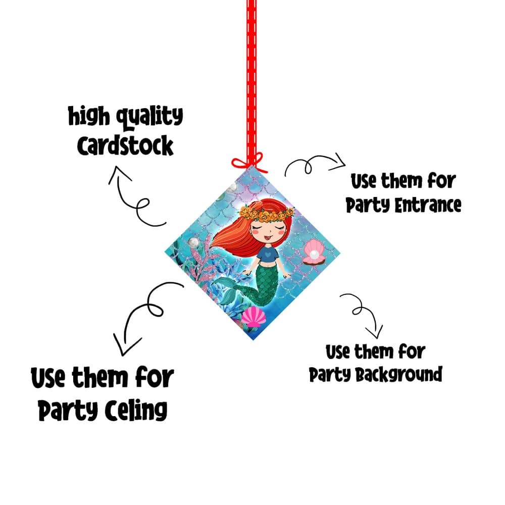Balloonistics Mermaid Party Decorations Hanging Decor Double-Sided Cardstock Room Decor with Ribbons Under the Sea Birthday Supplies (Hangings - Pack of 12) thumbnail 6