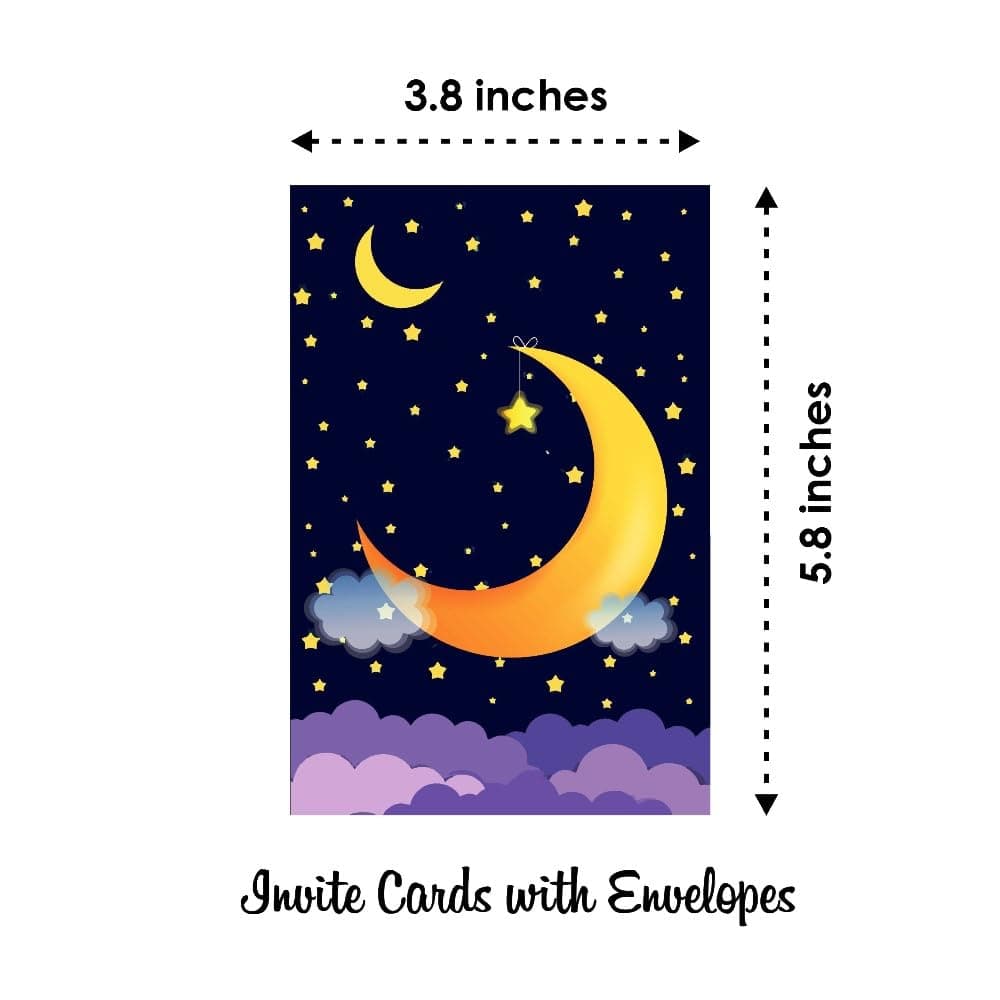 Balloonistics Moon and Stars Theme Birthday Invitation Cards - Pack of 10 Double-Sided Cardstock Invites - "Twinkle Twinkle Little Star" & Over the Moon Party Supplies, Premium Fill-in-the-Blank Birthday Stationery (Invite Cards - Pack of 10) thumbnail 6