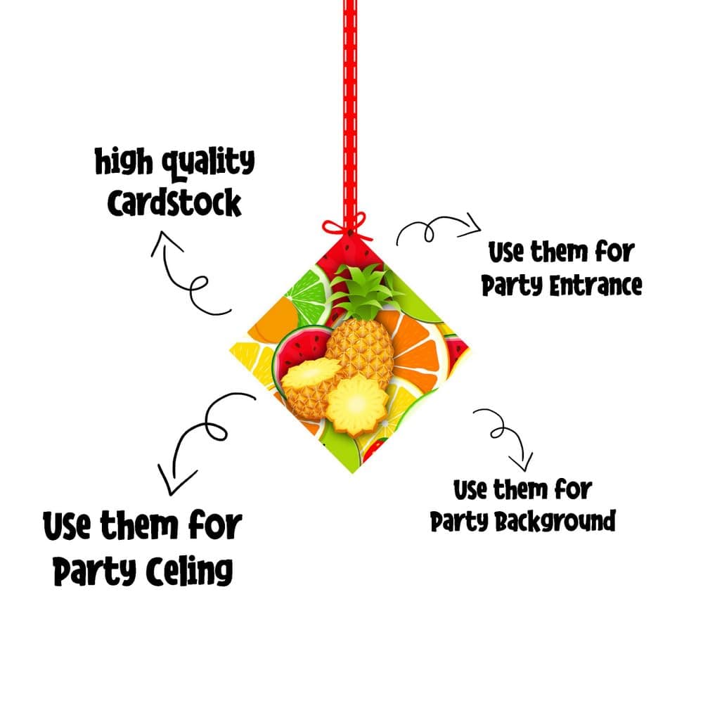 Balloonistics Fruit Theme Happy Birthday Hanging Decorations - Double-Sided Cardstock "Tutti Frutti" Cutouts - Summer Berry & Citrus Ceiling Decor for Kids - Includes Ribbons (Hangings - Pack of 12) thumbnail 6