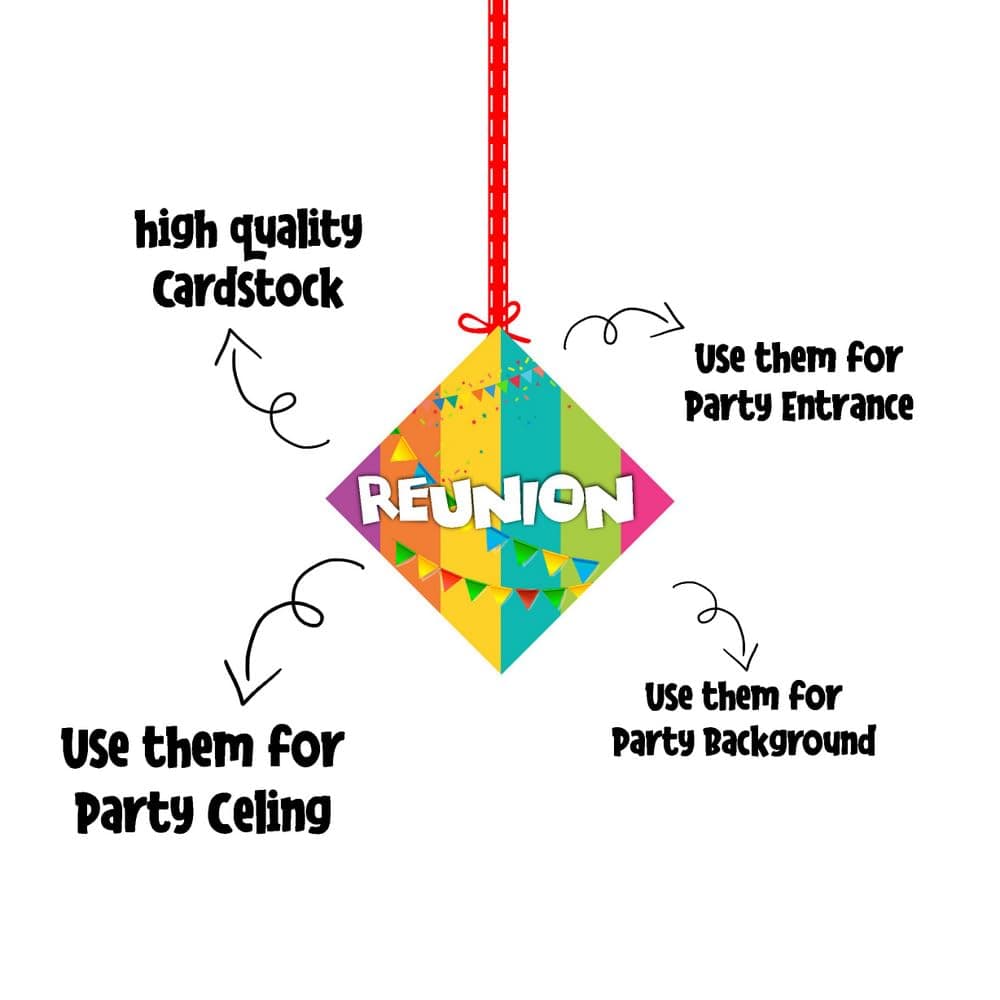 Balloonistics Reunion Theme Hanging Decorations - Pack of 12 Double-Sided Cardstock Swirls - Family Reunion, School Class & Friends Get-Together Party Supplies - Includes Ribbons, "Memories & Milestones" Backdrop (Hangings - Pack of 12) thumbnail 6