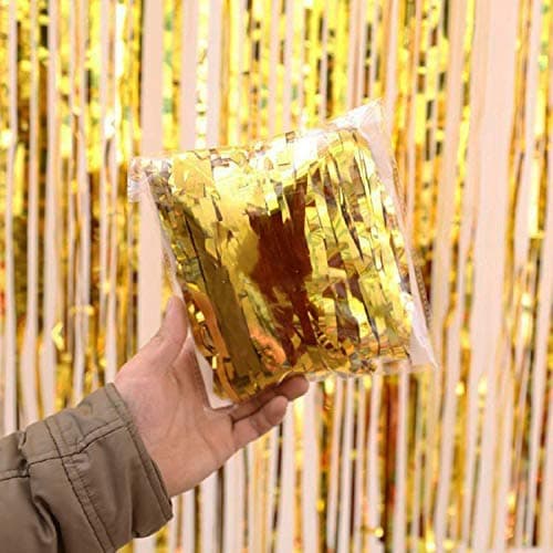 Balloonistics Gold Metallic Fringe Foil Curtain – Set of 4, 3x6 Ft Backdrop for Birthday, Anniversary & Bachelorette Decoration thumbnail 6