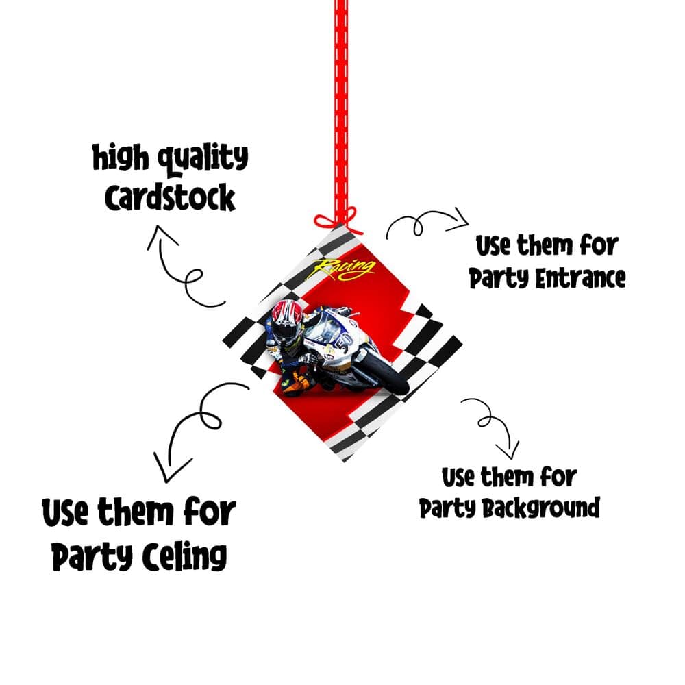 Balloonistics Sports Car Theme Hanging Decorations - Pack of 12 Double-Sided Cardstock Cutouts - Racing & Supercar Birthday Party Supplies - Includes Ribbons - Fast One & Two Fast Room Decor (Hangings - Pack of 12) thumbnail 6