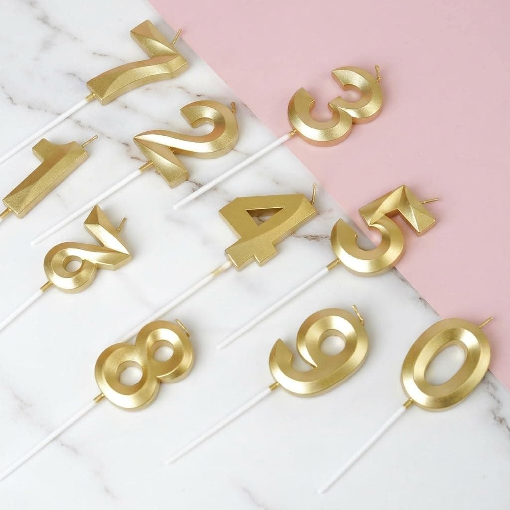 Balloonistics Gold Metallic Number Candles Full Set 0-9 - 10-Piece 3D Golden Cake Toppers for Birthdays, Anniversaries, Milestone Celebrations, Party Decorations, Photo Booth Props thumbnail 6