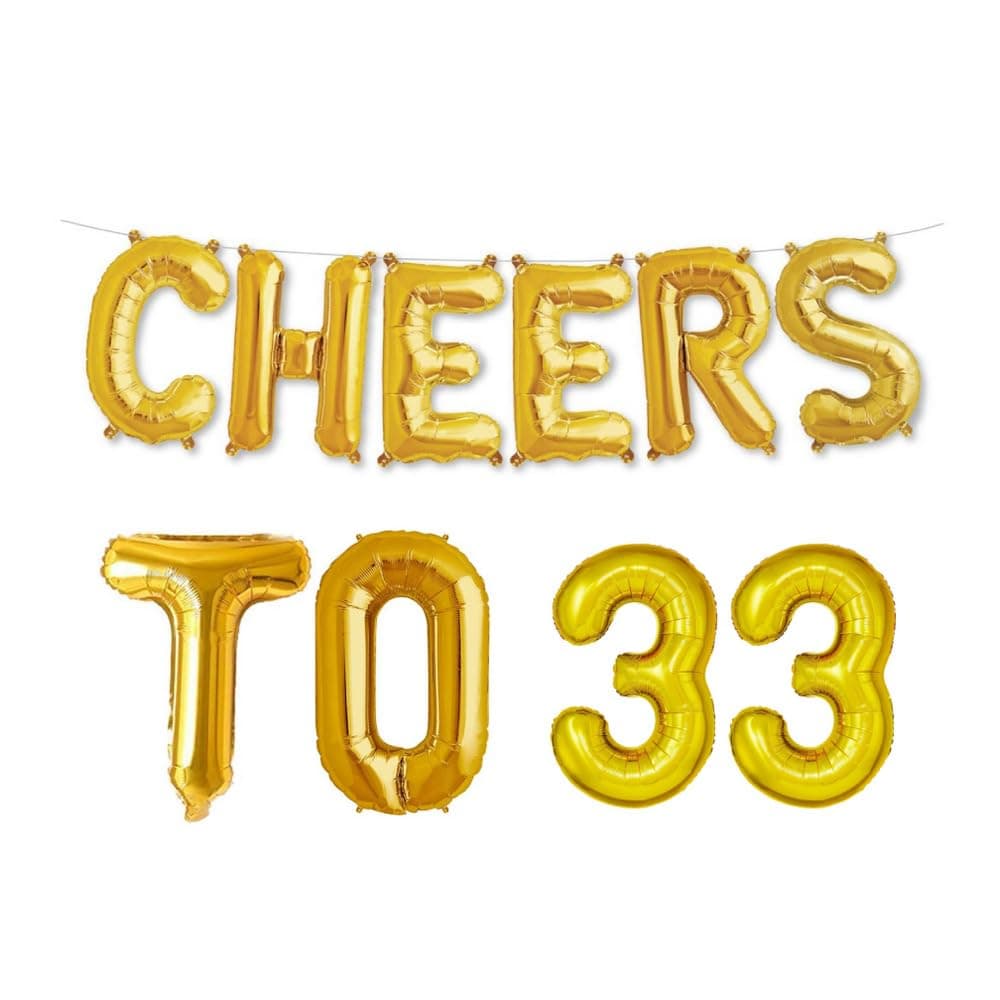 Balloonistics Cheers to Thirty Three Foil Balloon Combo – “Cheers to 33” & Number 33 Foil Balloon Set for 33rd Birthday & Anniversary Party Decorations thumbnail 1