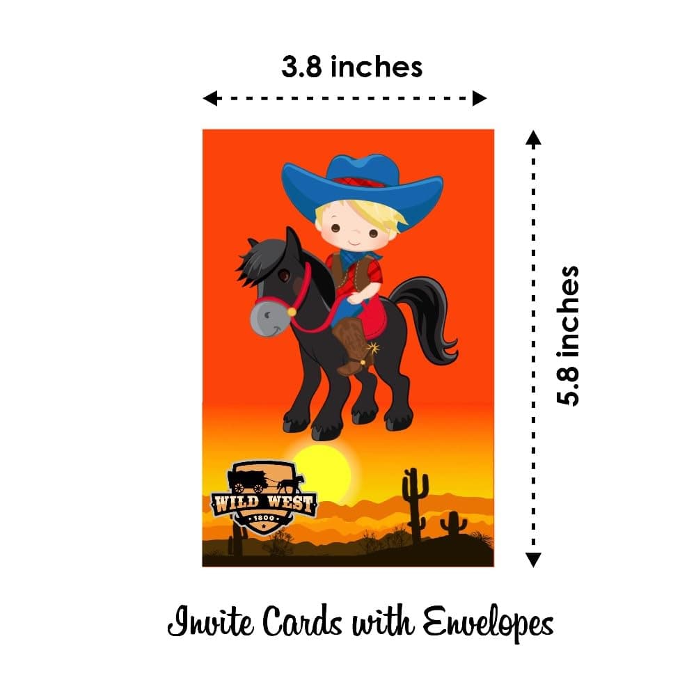 Balloonistics Cowboy Theme Happy Birthday Invitations - Pack of 10 Wild West Party Invites with Envelopes - Premium Cardstock Double-Sided "Wanted" Poster Style Stationery, Rustic Sheriff Badge & Boot Birthday Invites (Invite Cards - Pack of 10) thumbnail 6
