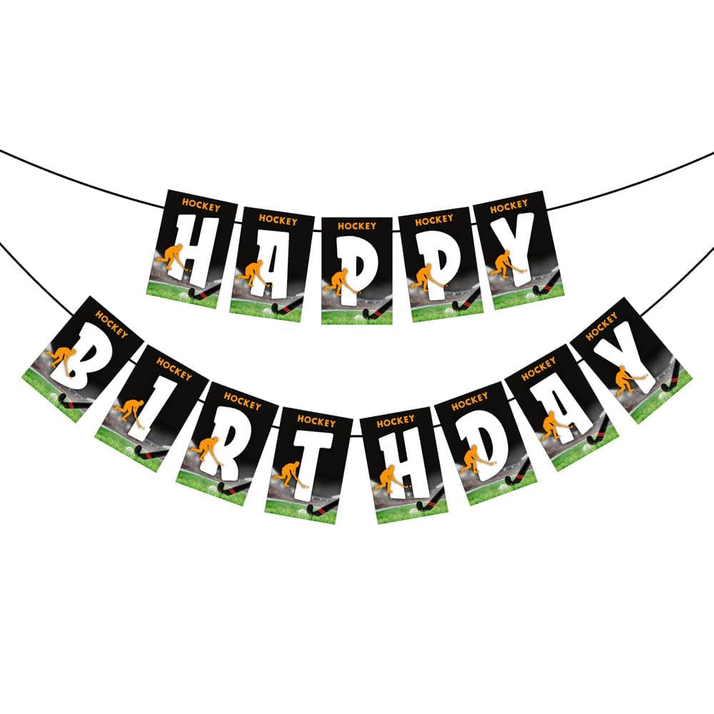 Balloonistics Hockey Theme Happy Birthday Banner - Ice & Field Hockey Cardstock Bunting for Kids and Adults - Slapshot & Game Day Party Supplies, Sports Theme Backdrop Decor thumbnail 2