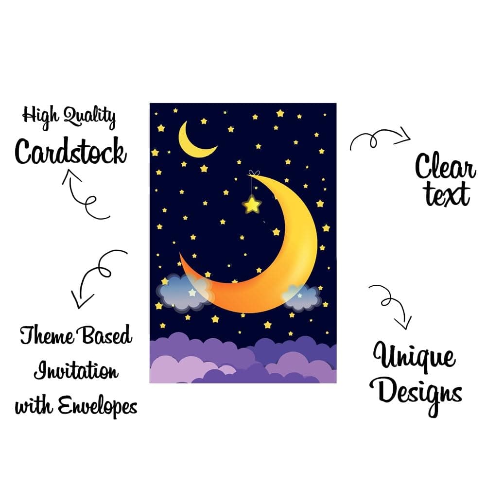 Balloonistics Moon and Stars Theme Birthday Invitation Cards - Pack of 10 Double-Sided Cardstock Invites - "Twinkle Twinkle Little Star" & Over the Moon Party Supplies, Premium Fill-in-the-Blank Birthday Stationery (Invite Cards - Pack of 10) thumbnail 5