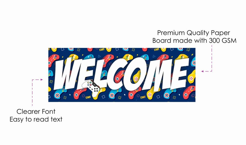 Balloonistics Video Game Theme Welcome Board (2.3 Feet) - Level Up Gaming Birthday Entrance Sign for Indoor & Outdoor - Large Cardstock Gamer Party Decoration, "Press Start" Welcome Banner with Ribbons (Welcome Outdoor Board) thumbnail 6