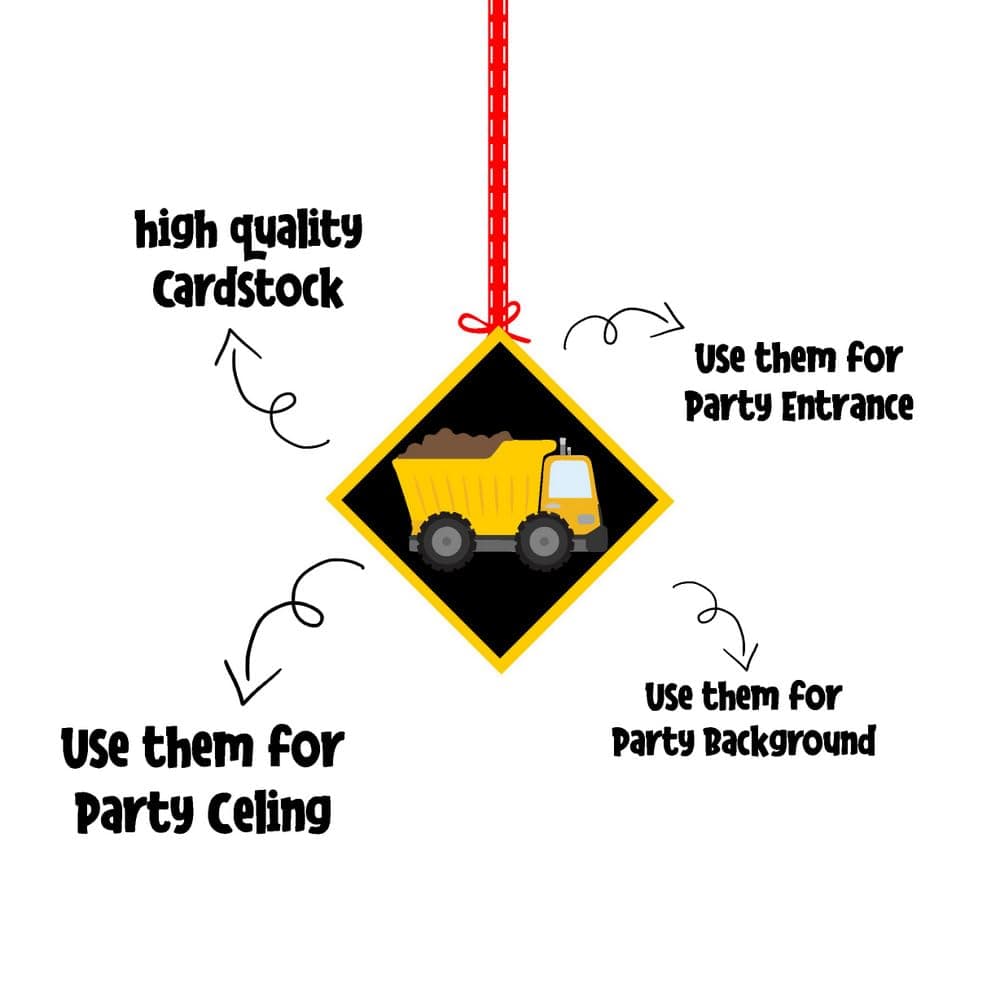 Balloonistics Construction Theme Hanging Decorations Double-Sided Cardstock Party Ornaments Excavator, Dump Truck & Road Sign Wall & Ceiling Hangings (Hangings - Pack of 12) thumbnail 6