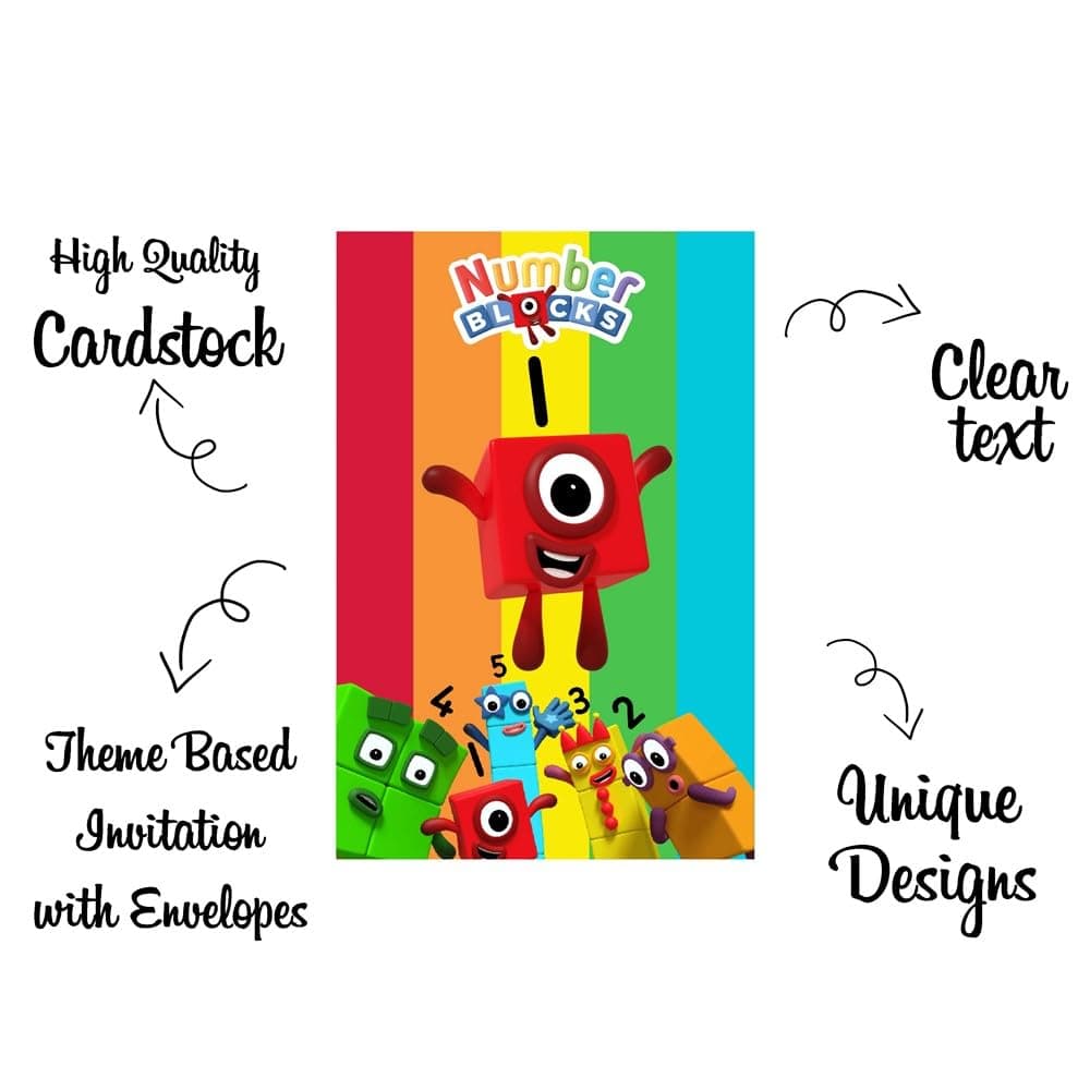 Balloonistics Numberblock Theme Birthday Invitation Cards - Pack of 10 Math-Powered Galaxy & Learning Fun Invites with Envelopes - Double-Sided Cardstock Fill-in Invitations for Kids, Educational Cartoon Party Supplies (Invite Cards - Pack of 10) thumbnail 5