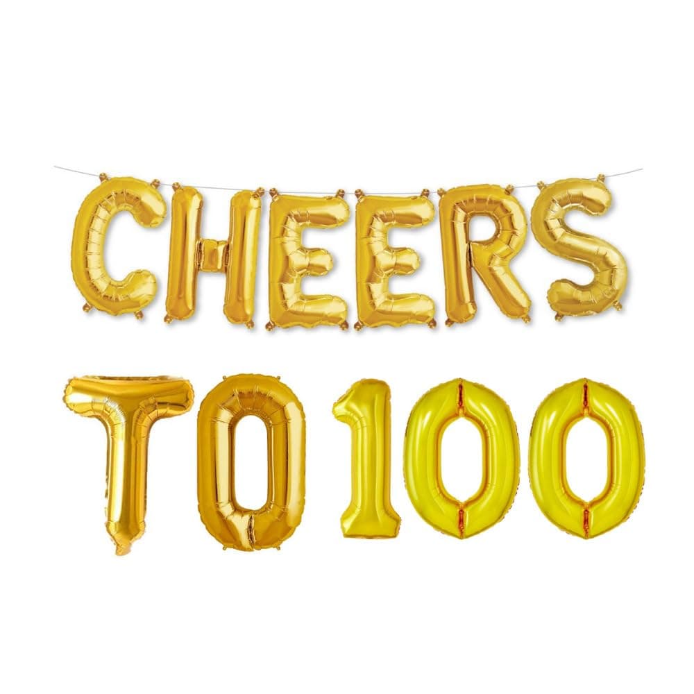 Balloonistics Cheers to 100 Years Foil Balloon Combo – Number 100 Gold Foil Balloon Set for 100th Birthday & Centenary Anniversary Celebration thumbnail 1