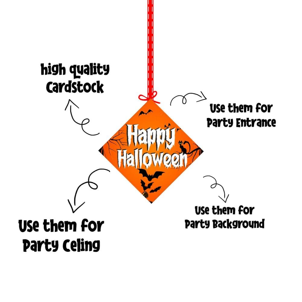 Balloonistics Halloween Theme Hanging Decorations - Pack of 12 Double-Sided Cardstock Cutouts - Spooky Pumpkin, Ghost & Bat Party Decor, Haunted House Ceiling Hangings (Hangings - Pack of 12) thumbnail 5