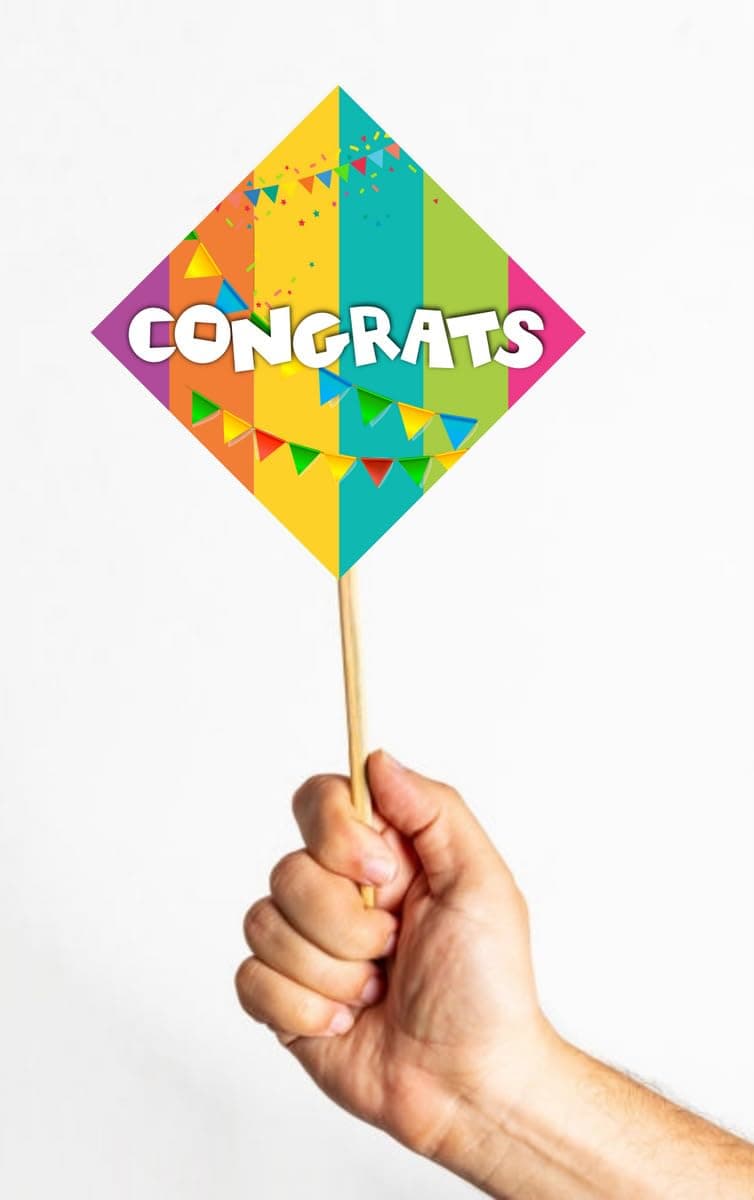 Balloonistics "Congrats" Photo Booth Props (Pack of 10) - Congratulations Graduation & Promotion Party Decorations - Single-Sided Cardstock Photo Props with Bamboo Sticks for Weddings, Graduations & Success Parties (Photo Props - Pack of 10) thumbnail 6