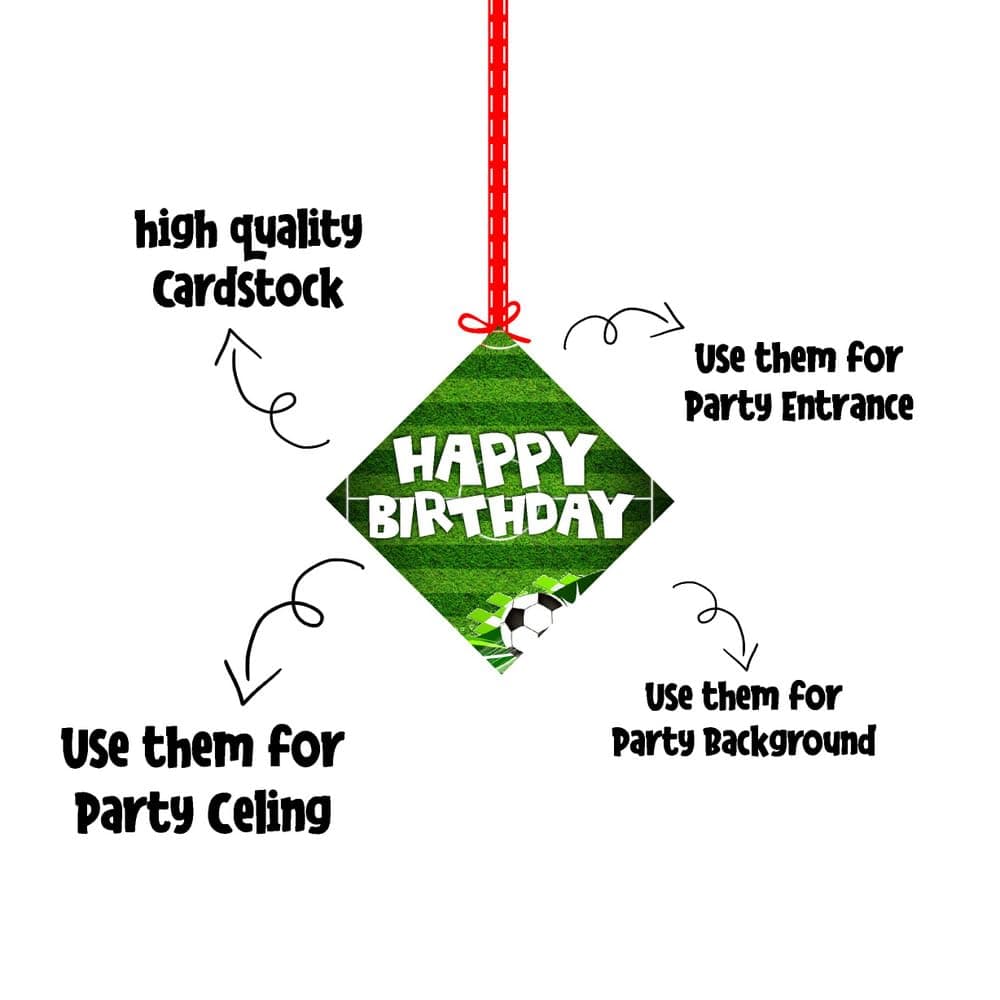 Balloonistics Football Theme Happy Birthday Hanging Decorations - Double-Sided Cardstock Soccer Stadium Cutouts - Sports Theme Ceiling Decor for Boys & Fans - Includes Ribbons (Hangings - Pack of 12) thumbnail 6